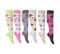 Cozy Flair Calzini alti al ginocchio da donna, 6 paia, design Argyle Horses | Multicolore ricco di cotone | Calzini per stivali da equitazione | Adatto per UK 4-7, EU 35-39 | Eleganti e comodi da