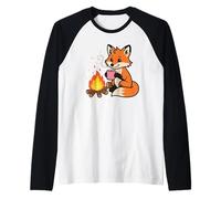 Cozy Fox di Campfire con Hot Chocolate Cartoon Maglia con Maniche Raglan