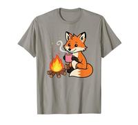 Cozy Fox di Campfire con Hot Chocolate Cartoon Maglietta