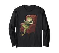 Cozy Frog Reading Book On Couch Relaxing Maglia a Manica