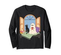 Cozy Ghost Book Lover Spooky Season Reading Nook Maglia a Manica