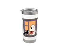 Cozy Ghost Coffee Crow Window Halloween Spooky Season Bicchiere termico in acciaio inox doppia parete