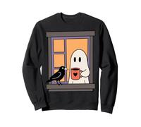 Cozy Ghost Coffee Crow Window Halloween Spooky Season Felpa