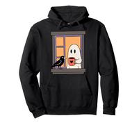 Cozy Ghost Coffee Crow Window Halloween Spooky Season Felpa con Cappuccio