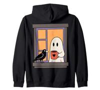 Cozy Ghost Coffee Crow Window Halloween Spooky Season Felpa con Cappuccio