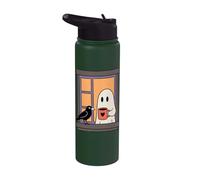 Cozy Ghost Coffee Crow Window Halloween Spooky Season Stainless Steel Insulated Water Bottle