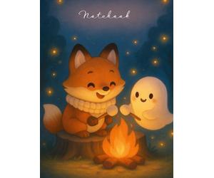 Cozy Ghost & Fox by Campfire - Spooky Cute Kawaii Notebook | Large 8.25” x 11”, 120 Graph Pages, Pastel Wraparound Cover: This adorable kawaii ... note-taking, sketching, or creative writing.