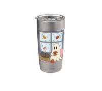 Cozy Ghost Rainy Day Reading Cat Coffee Lover Halloween Bicchiere termico in acciaio inox doppia parete