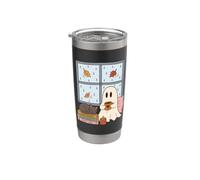 Cozy Ghost Rainy Day Reading Cat Coffee Lover Halloween Bicchiere termico in acciaio inox doppia parete
