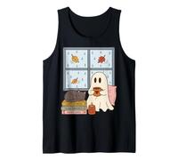 Cozy Ghost Rainy Day Reading Cat Coffee Lover Halloween Canotta