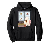 Cozy Ghost Rainy Day Reading Cat Coffee Lover Halloween Felpa con Cappuccio