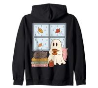 Cozy Ghost Rainy Day Reading Cat Coffee Lover Halloween Felpa con Cappuccio