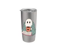 Cozy Ghost Reading Book Coffee Lover Bookish Spooky Season Bicchiere termico in acciaio inox doppia parete
