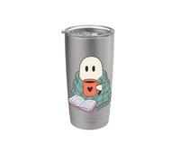 Cozy Ghost Reading Book Coffee Lover Bookish Spooky Season Bicchiere termico in acciaio inox doppia parete