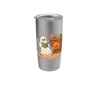 Cozy Ghost Reading Book Fireplace Bunny Slippers Bicchiere termico in acciaio inox doppia parete