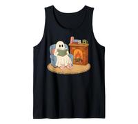 Cozy Ghost Reading Book Fireplace Bunny Slippers Canotta