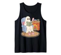 Cozy Ghost Reading Book Fireplace Bunny Slippers Canotta