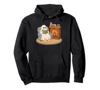 Cozy Ghost Reading Book Fireplace Bunny Slippers Felpa con Cappuccio