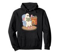 Cozy Ghost Reading Book Fireplace Bunny Slippers Felpa con Cappuccio