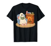 Cozy Ghost Reading Book Fireplace Bunny Slippers Maglietta