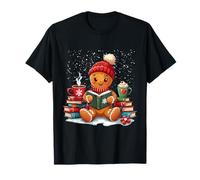 Cozy Gingerbread Christmas Reading Book Bookworm Bibliotecario Maglietta