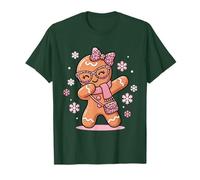 Cozy Gingerbread Dabbing Christmas Leopard Rosa Coquette Bow Maglietta