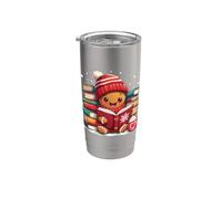 Cozy Gingerbread Reading Book Lovers Xmas Bookworm Bibliotecario Bicchiere termico in acciaio inox doppia parete