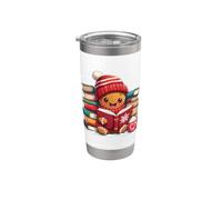 Cozy Gingerbread Reading Book Lovers Xmas Bookworm Bibliotecario Bicchiere termico in acciaio inox doppia parete