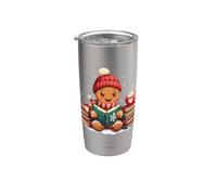 Cozy Gingerbread Reading Book Lovers Xmas Bookworm Bibliotecario Bicchiere termico in acciaio inox doppia parete