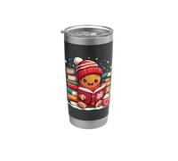 Cozy Gingerbread Reading Book Lovers Xmas Bookworm Bibliotecario Bicchiere termico in acciaio inox doppia parete