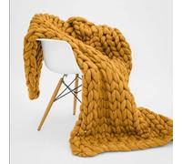 Cozy HandChunky - Coperta lavorata a maglia, traspirante e lavabile in lavatrice, per divano letto e decorazione della casa, colore: giallo caldo, 150 x 200 cm