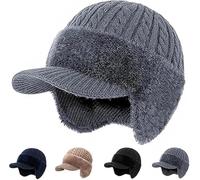Cozy Head Beanie con tesa e paraorecchie, cappello invernale da uomo lavorato a maglia con paraorecchie, berretto in maglia foderato in pile elastico, morbido tessuto traspirante, comfort traspirante