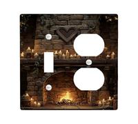 Cozy Hearth - Placche di copertura per interruttore della luce, design rustico marrone per caminetto per decorazione domestica, piastre da parete in materiale termoplastico, dimensioni standard duplex