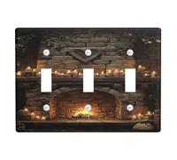 Cozy Hearth - Placche di copertura per interruttore della luce, design rustico marrone per caminetto per decorazione domestica, piastre da parete in materiale termoplastico, dimensioni standard