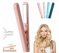 Cozy Home Curling Iron, Cozy Home Curling Iron Mini, Mini Dual Purpose Curling Iron, Upgrade 2-in-1 Portable Curling Wand and Flat Iron, Portable USB Mini Ceramic Curling Iron for Short Hair (Pink)