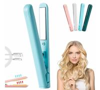 Cozy Home Curling Iron, Cozy Home Curling Iron Mini, Mini Dual Purpose Curling Iron, Upgrade 2-in-1 Portable Curling Wand and Flat Iron, Portable USB Mini Ceramic Curling Iron for Short Hair (Blue)