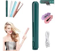 Cozy Home Curling Iron,Mini Dual Purpose Curling Iron,Dualglam Mini Dual-Purpose Curling Iron for Short Hair,Upgrade 2-in-1 Portable Curling Wand and Flat Iron,USB Mini Ceramic Curling Iron (Green)