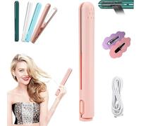Cozy Home Curling Iron,Mini Dual Purpose Curling Iron,Dualglam Mini Dual-Purpose Curling Iron for Short Hair,Upgrade 2-in-1 Portable Curling Wand and Flat Iron,USB Mini Ceramic Curling Iron (Pink)