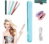 Cozy Home Curling Iron,Mini Dual Purpose Curling Iron,Dualglam Mini Dual-Purpose Curling Iron for Short Hair,Upgrade 2-in-1 Portable Curling Wand and Flat Iron,USB Mini Ceramic Curling Iron (Blue)