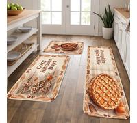 Cozy Kitchen Days - Tappetini per pavimento, motivo con zucche e spezie, vintage, morbidi, imbottiti, comodi, lavabili, per cucina, lavanderia, bagno, 3 pezzi