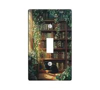 Cozy Library - Coperture per interruttori della luce, mensole verdi con libri e gatto per decorazioni domestiche, piastre da parete in plastica, dimensioni standard, interruttore singolo