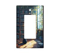 Cozy Library, piastra di copertura per interruttore della luce, sagoma di gatto in stanza illuminata dal sole, accenti decorativi da parete per casa, termoplastica, dimensioni standard, bilanciere