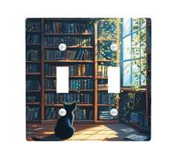 Cozy Library, piastra di copertura per interruttore della luce, sagoma di gatto in stanza illuminata dal sole, accenti decorativi da parete per la casa, termoplastica, dimensioni standard, doppia
