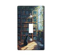 Cozy Library - Placca di copertura per interruttore della luce, sagoma di gatto in stanza illuminata dal sole, accenti decorativi da parete per casa, termoplastica, dimensioni standard, interruttore