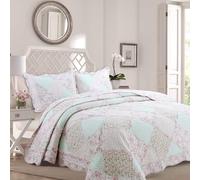 Cozy Line Home Fashions, copriletto reversibile in 100% cotone, con motivo patchwork floreale rosa e rosa, stile shabby chic, per ragazze (La Ros