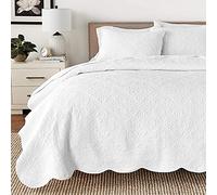 Cozy Line Home Fashions Set di biancheria da letto in 100% cotone, reversibile, con medaglione vittoriano, bianco in rilievo, bianco (Blantyre, bianco, king - 3 pezzi)
