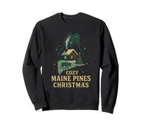 Cozy Maine Pines Camicia Cabin Moose Christmas Night Me State Felpa