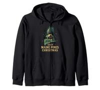 Cozy Maine Pines Camicia Cabin Moose Christmas Night Me State Felpa con Cappuccio