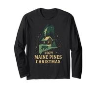 Cozy Maine Pines Camicia Cabin Moose Christmas Night Me State Maglia a Manica