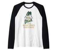 Cozy Maine Pines Camicia Cabin Moose Christmas Night Me State Maglia con Maniche Raglan